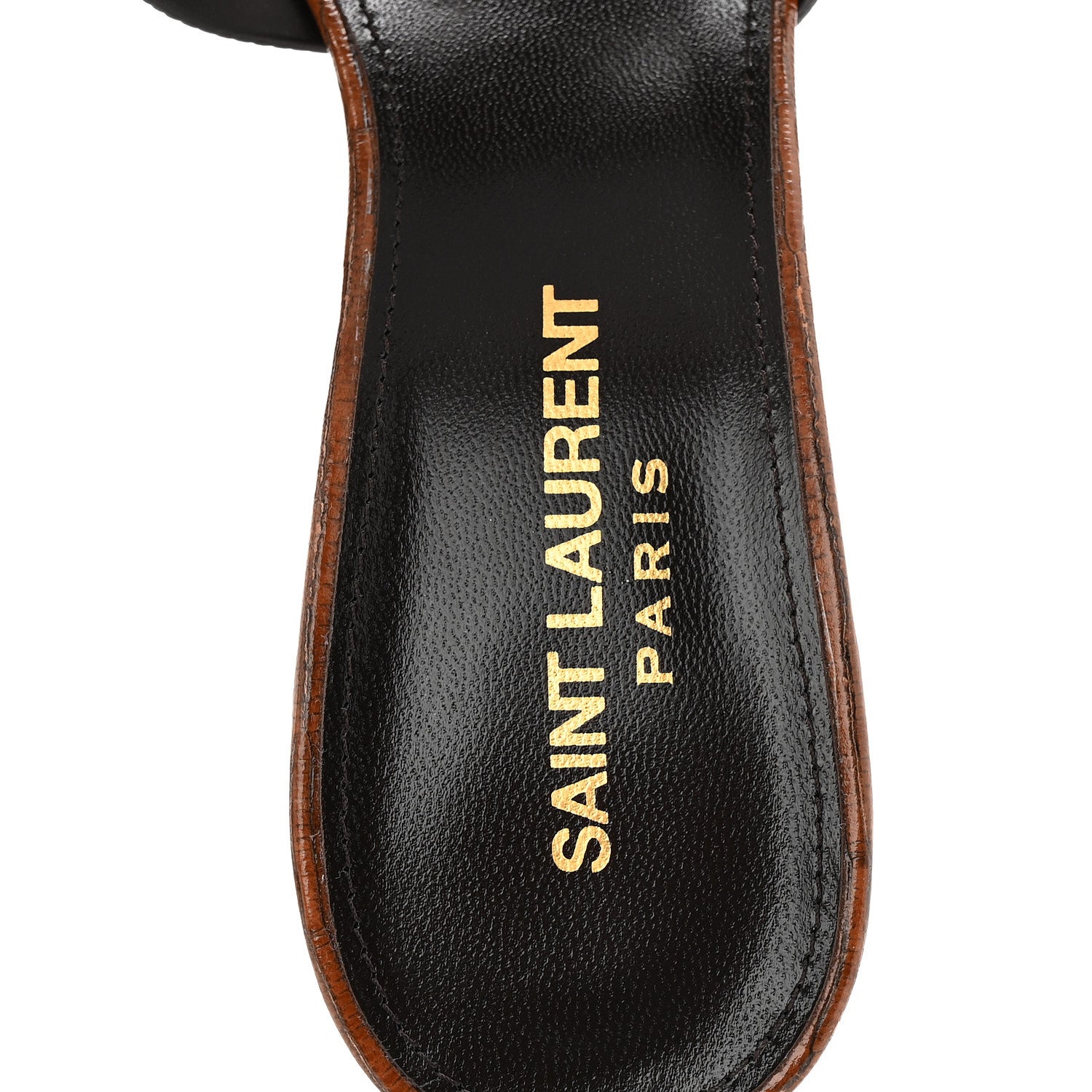 Saint Laurent Lizard Embossed Tribute Slide 85 Mules 36 Almond Brown 8 of 10
