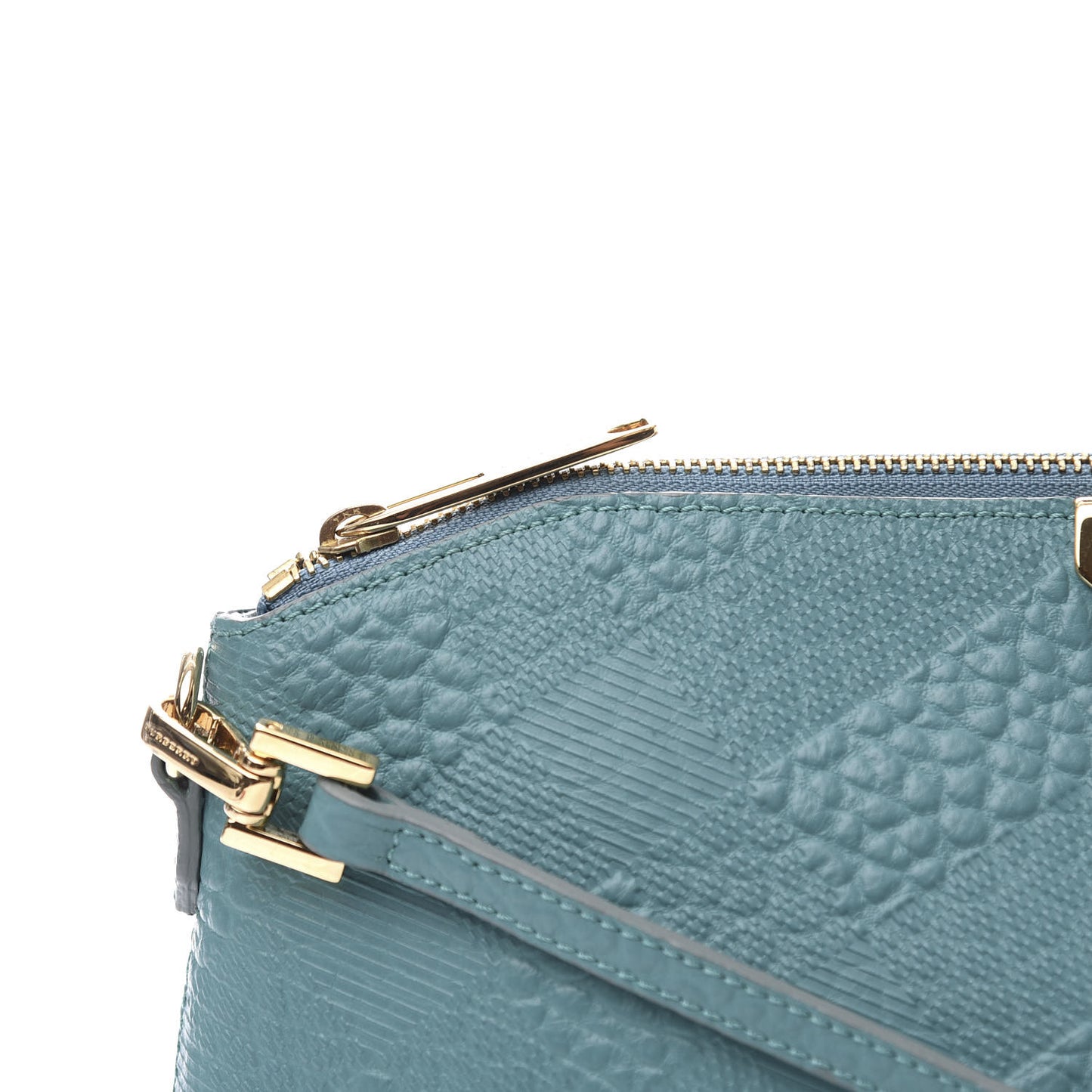Signature Grain Calfskin Check Embossed Small Chichester Crossbody Clutch Bag Aqua Green