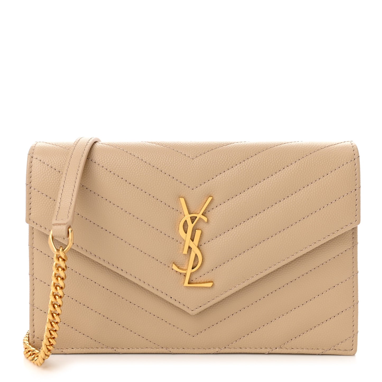 Grain De Poudre Matelasse Chevron Monogram Envelope Chain Wallet Nude Powder