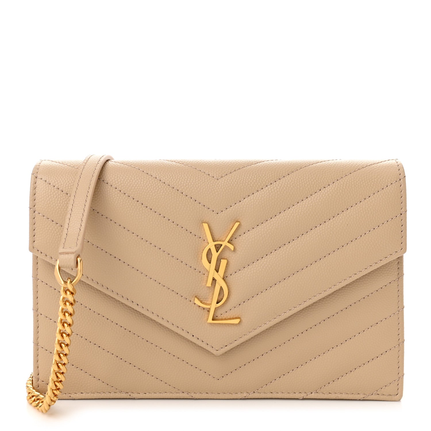 Saint Laurent Grain De Poudre Matelasse Chevron Monogram Envelope Chain Wallet Nude Powder 1 of 11