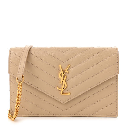 Saint Laurent Grain De Poudre Matelasse Chevron Monogram Envelope Chain Wallet Nude Powder 1 of 11