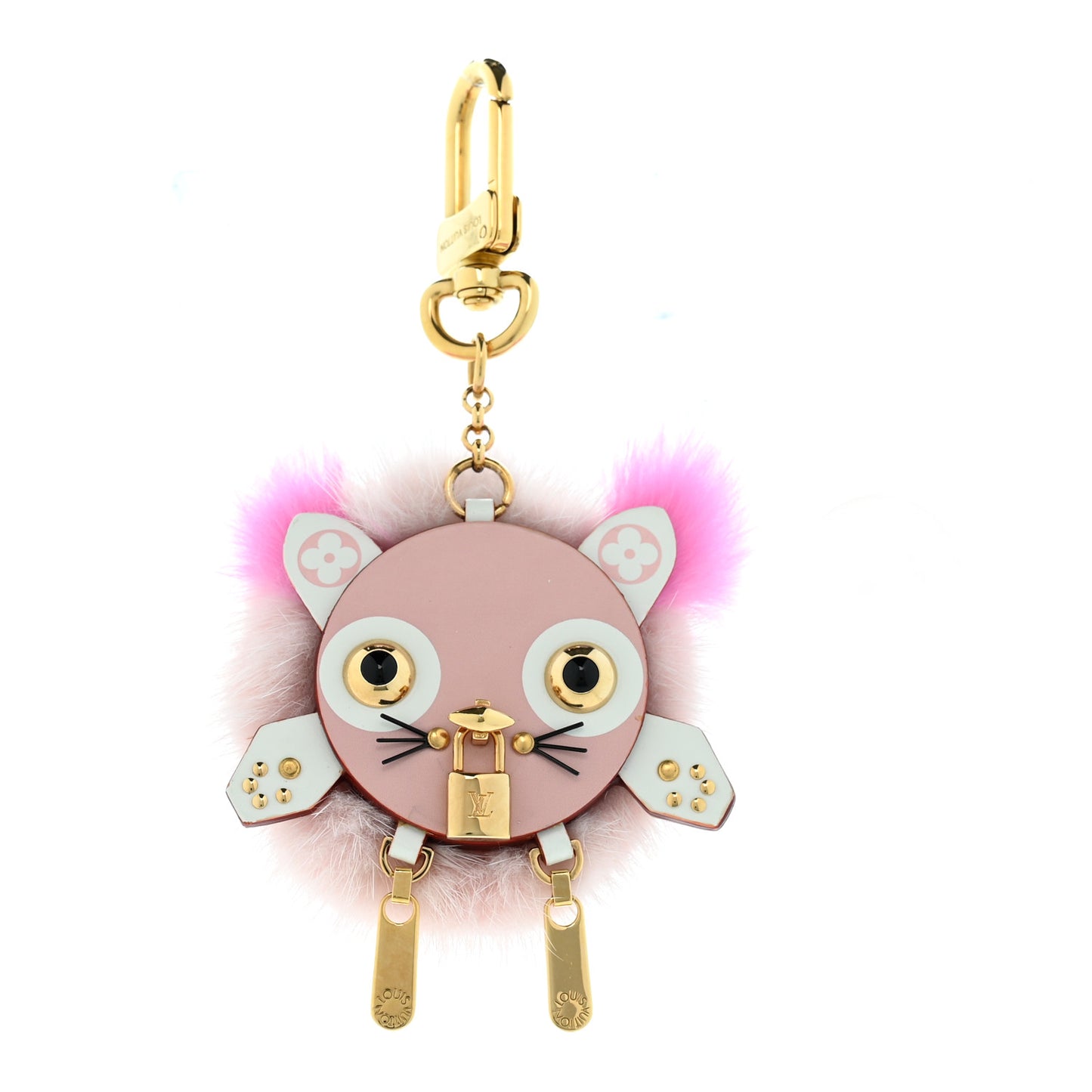 Calfskin Mink Fur Wild Puppet Bag Charm Key Holder Rose