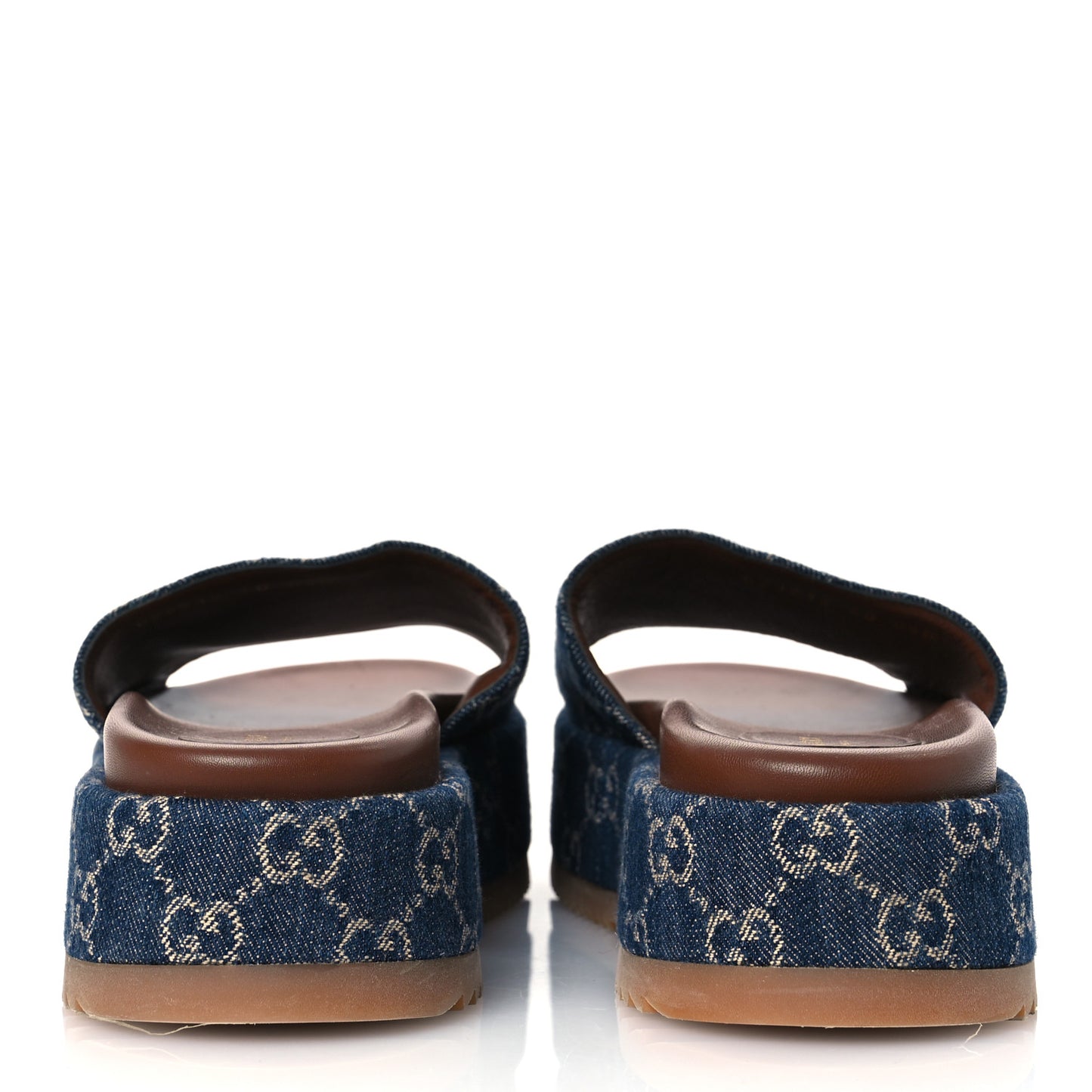 New Denim GG Monogram Angelina Platform 55mm Slide Sandals 40 Blue Tea