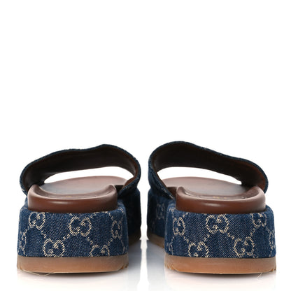 Gucci New Denim GG Monogram Angelina Platform 55mm Slide Sandals 40 Blue Tea 6 of 13