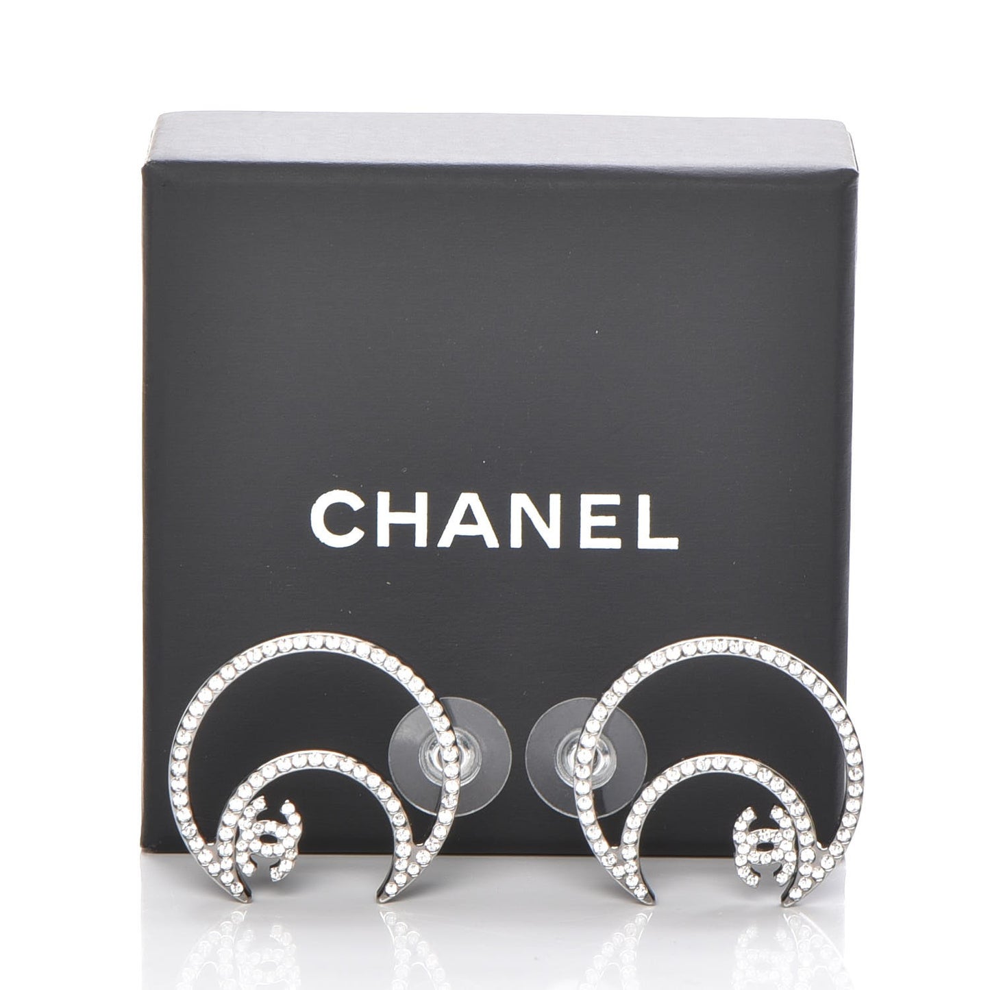 Strass Crystal CC Moon Earrings Silver