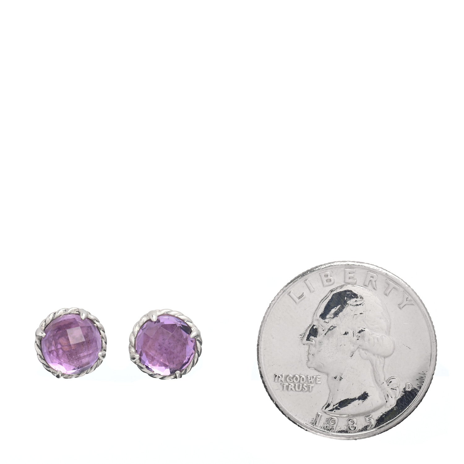 David Yurman Sterling Silver Amethyst 8mm Chatelaine Earrings 2 of 4