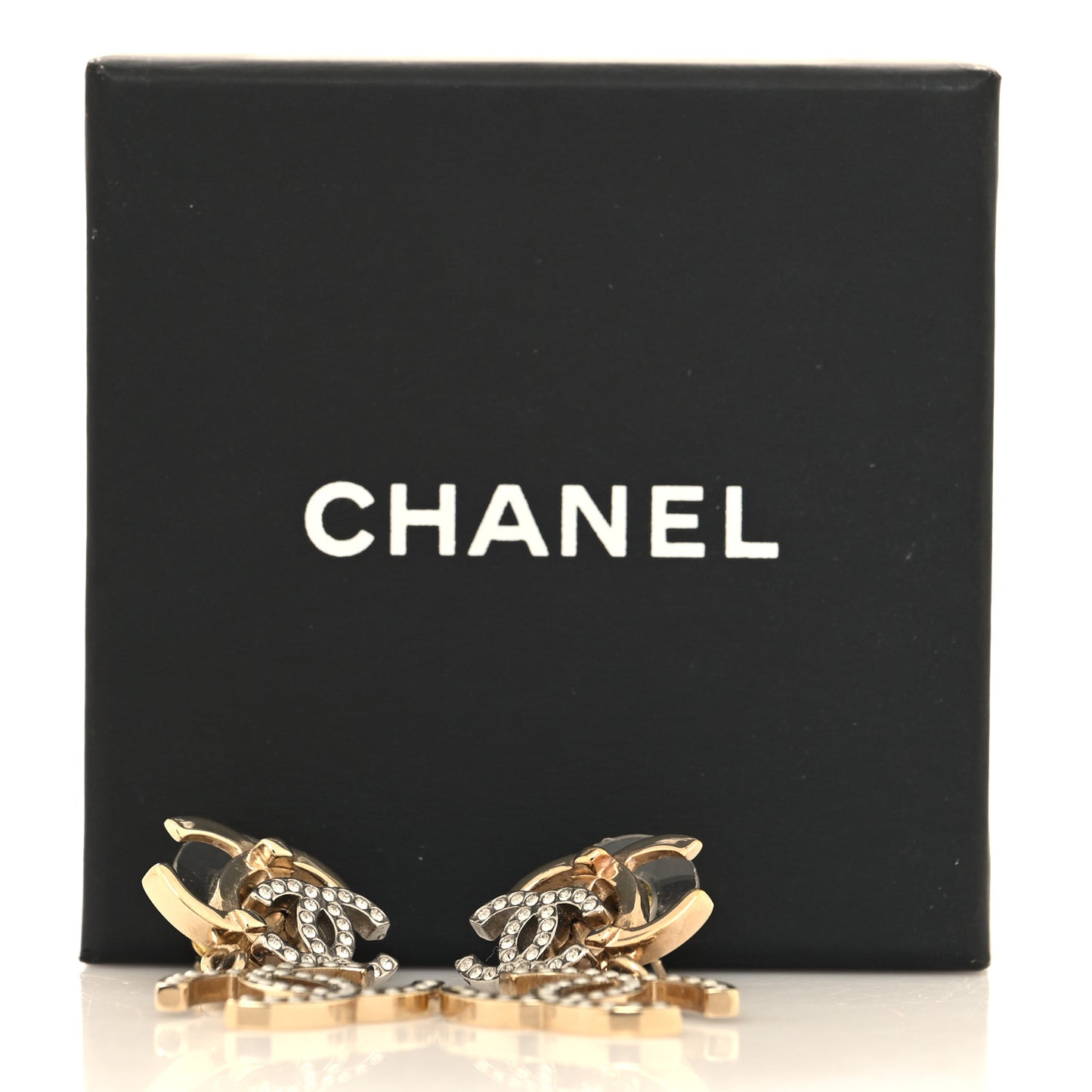 Crystal Pearl Double CC Drop Earrings Gold Silver