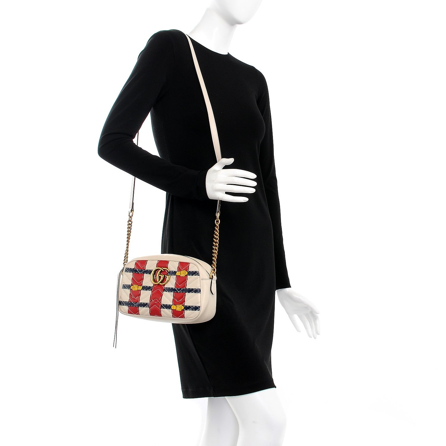 Gucci Calfskin Matelasse Trompe L'Oeil Print Small GG Marmont Chain Shoulder Bag White 2 of 9