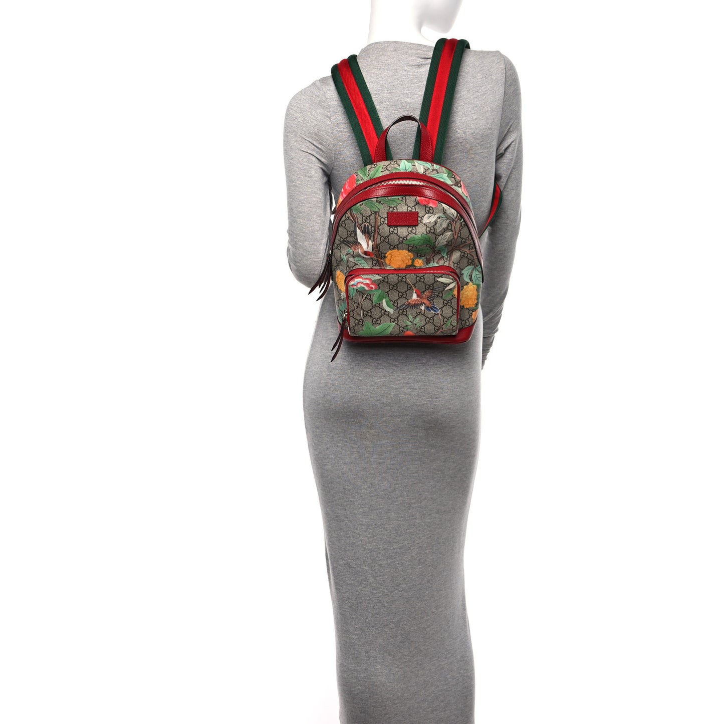 GG Supreme Monogram Tian Web Small Day Backpack Beige Multicolor Red