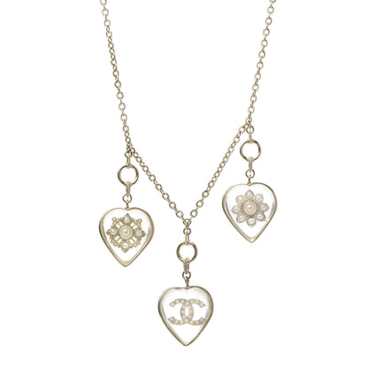 Chanel Resin Pearl Heart CC Pendant Necklace Gold 1 of 8