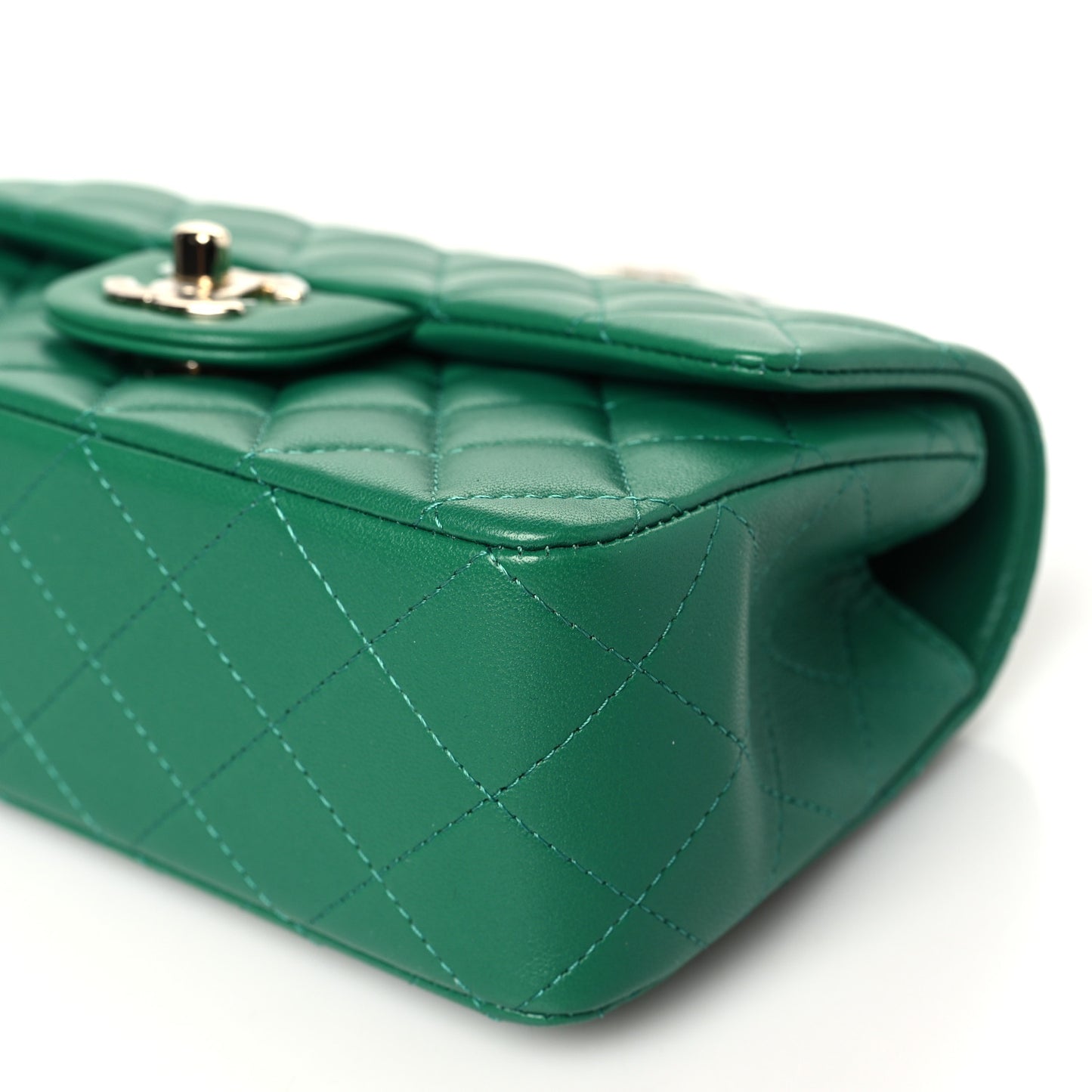 Lambskin Quilted Mini Top Handle Rectangular Flap Green