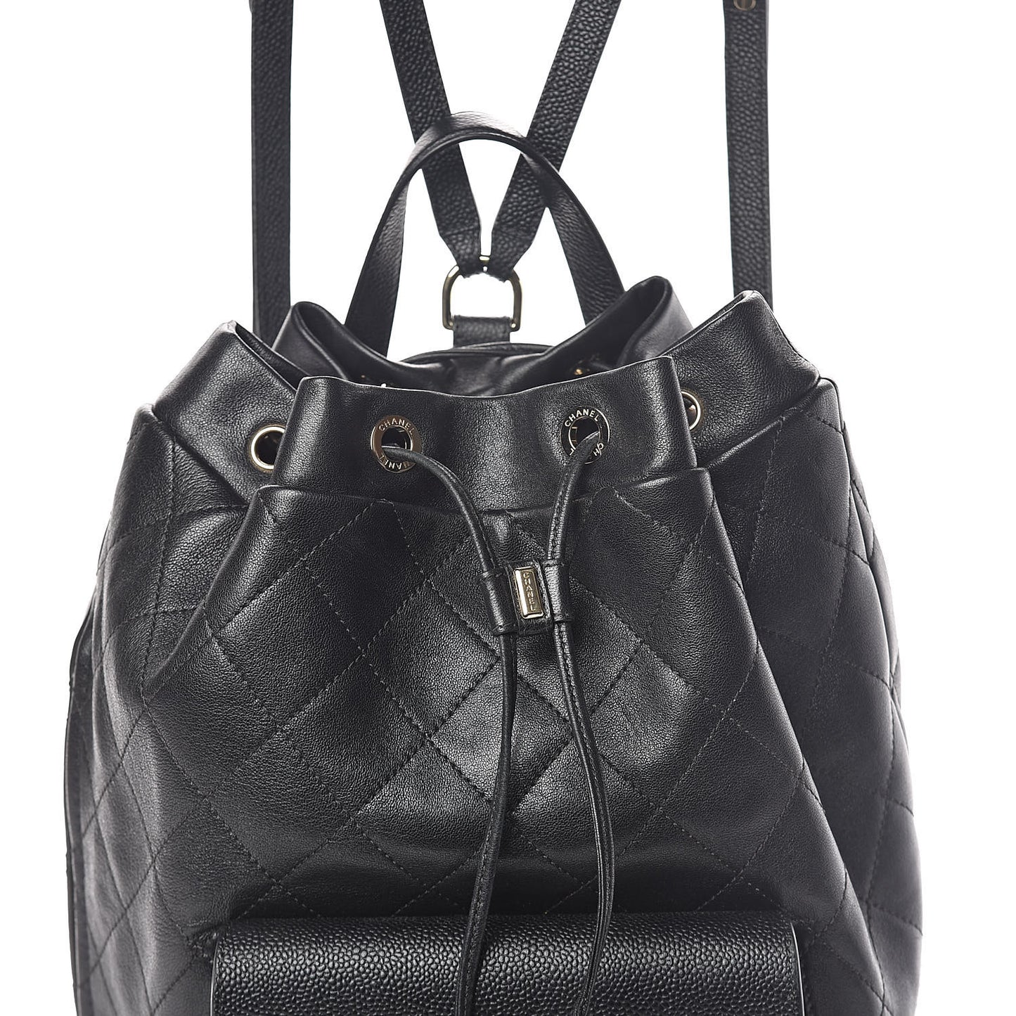 Sheepskin Caviar Quilted Daily Round Backpack Black