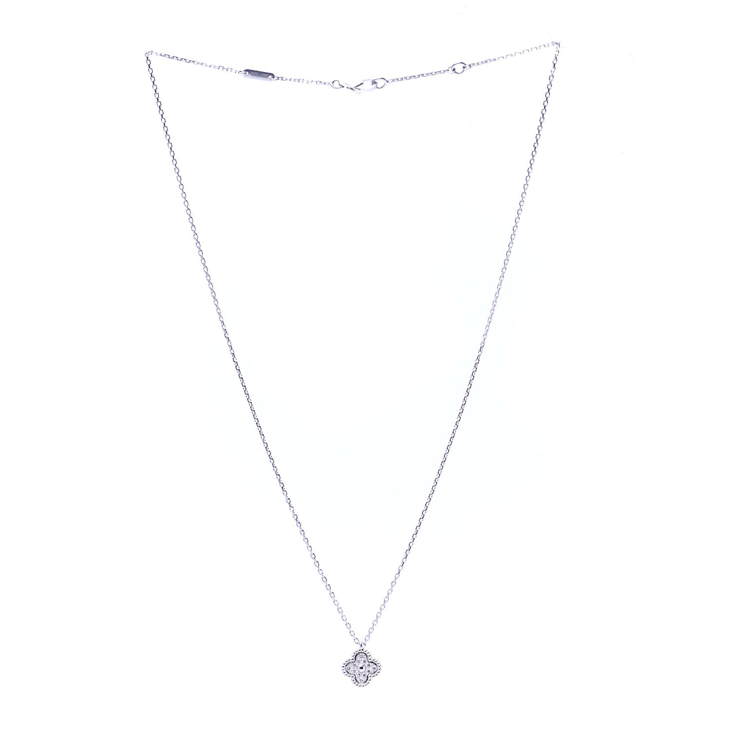 18K White Gold Diamond Sweet Alhambra Pendant Necklace