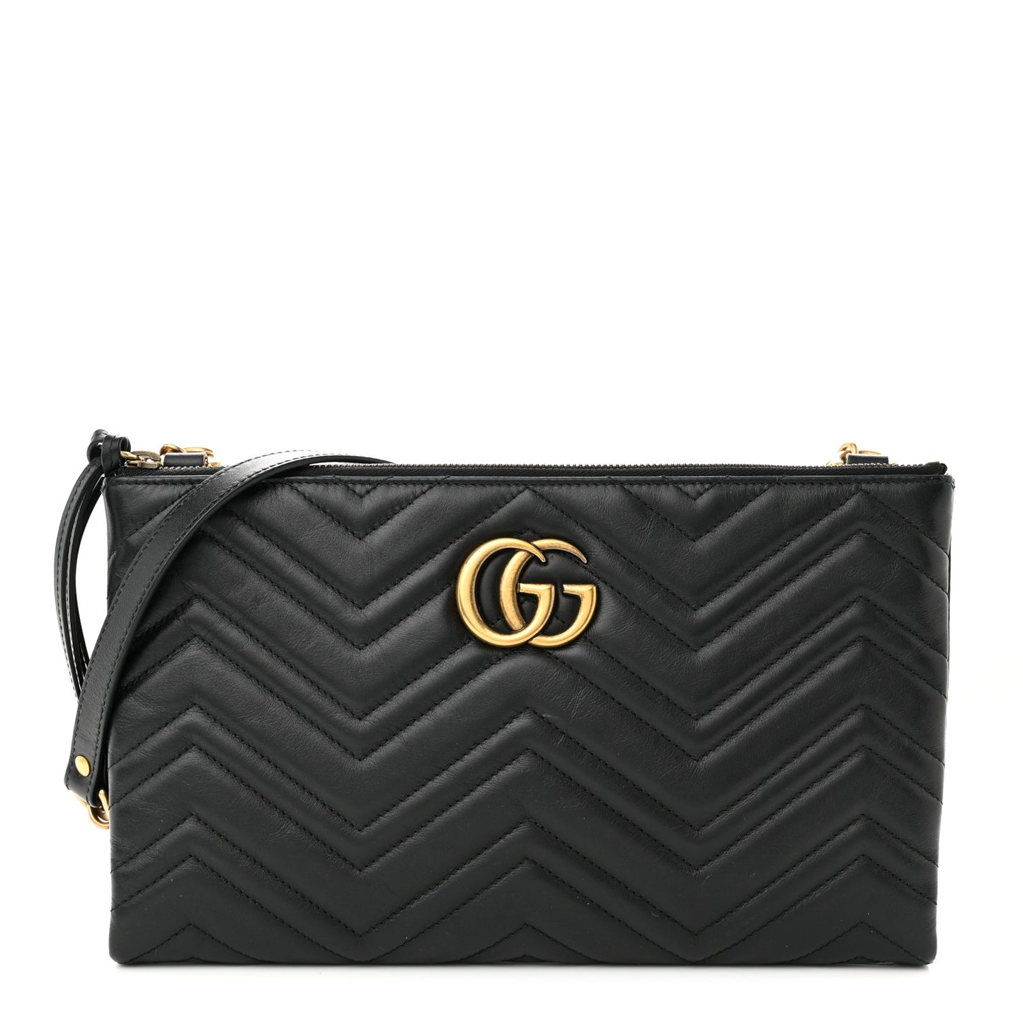 Calfskin Matelasse GG Marmont Double Zip Chain Bag Black