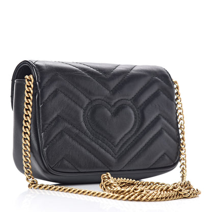 Gucci Calfskin Matelasse Super Mini GG Marmont Shoulder Bag Black 3 of 11