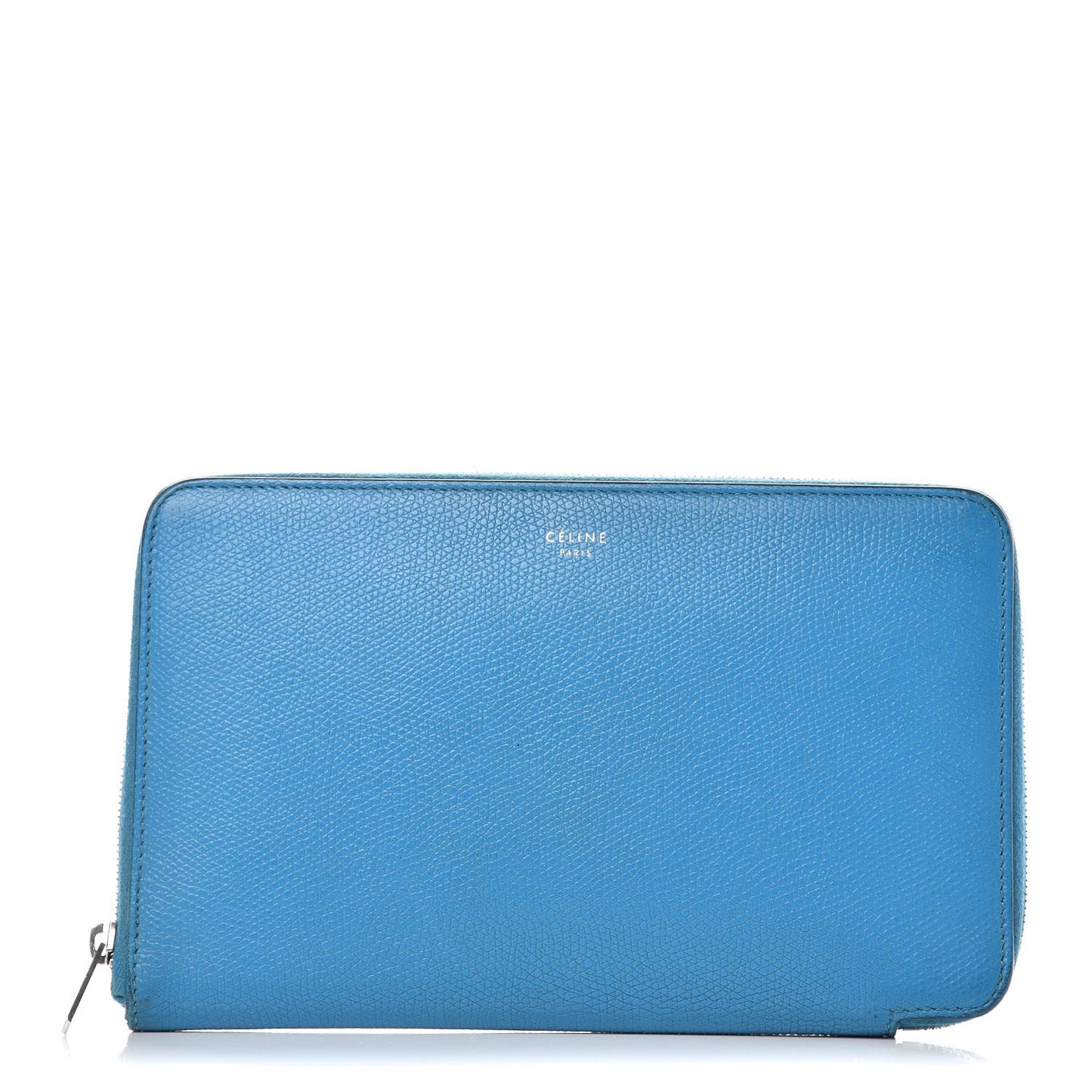 Drummed Calfskin Zip Around Organizer Wallet Turquoise