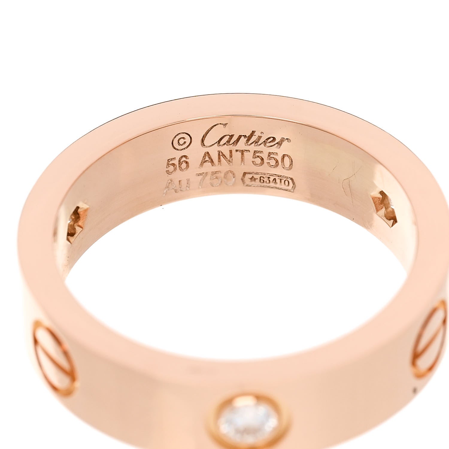 Cartier 18K Pink Gold 3 Diamond 5.5mm LOVE Ring 56 7.5 4 of 4