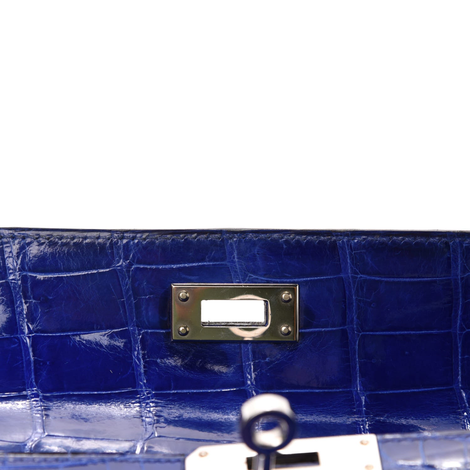 Hermes Shiny Niloticus Crocodile Kelly Cut Pochette Bleu Electrique 21 of 29