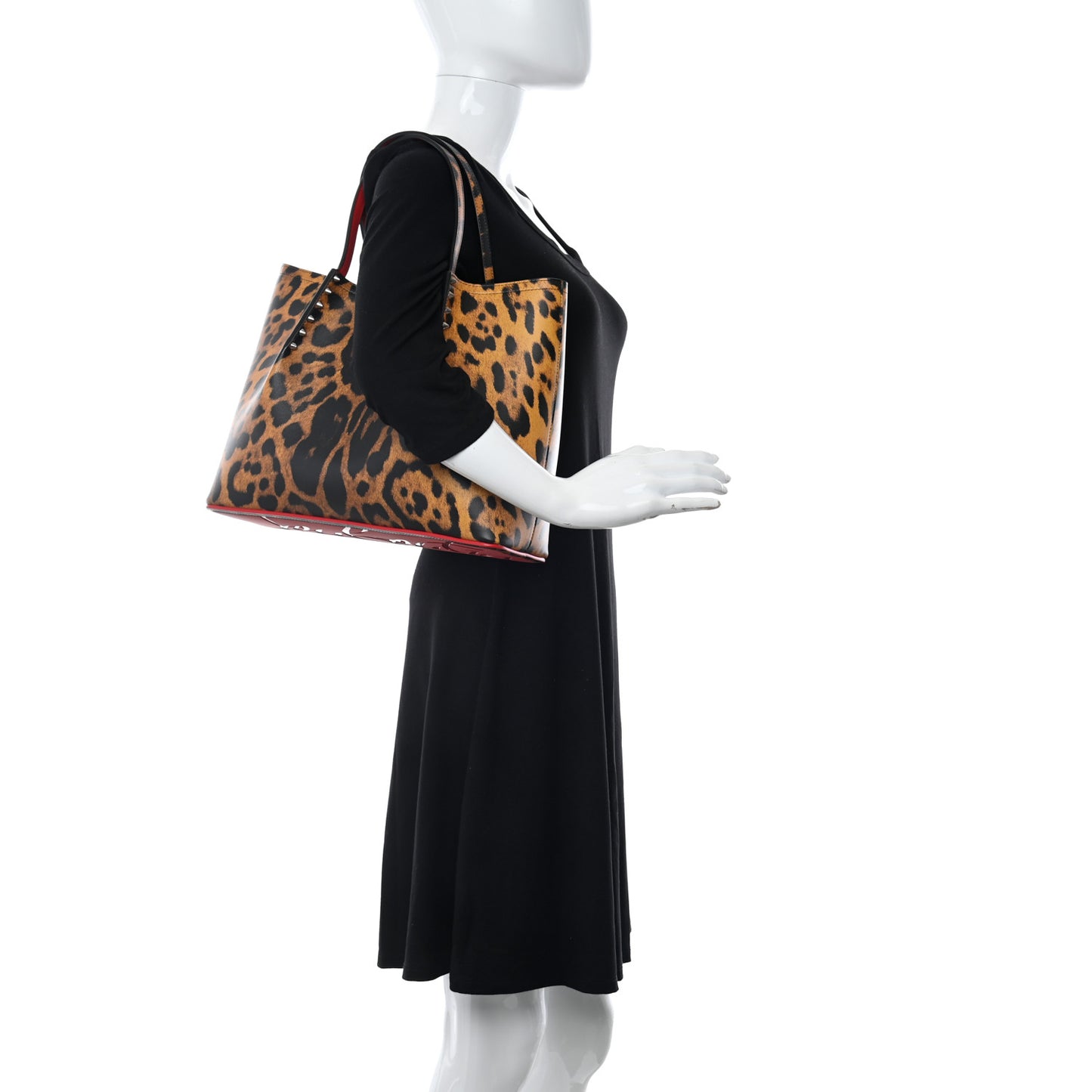 Calfskin Empire Leopard Print Spiked Cabarock Shopper Tote Spicy