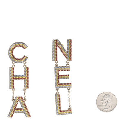 Chanel Metal Crystal Rainbow Cha-Nel Logo Drop Earrings Multicolor Gold 2 of 4