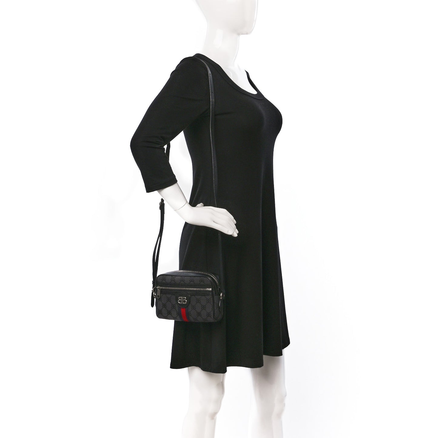 X BALENCIAGA BB Monogram Web Mini Ophidia Shoulder Bag Black