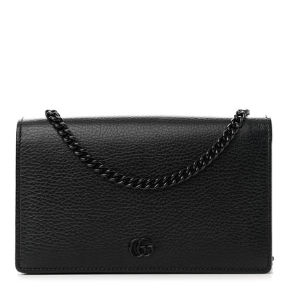 Gucci Dollar Calfskin Enamel Monochrome Mini GG Marmont Chain Wallet Black 1 of 11