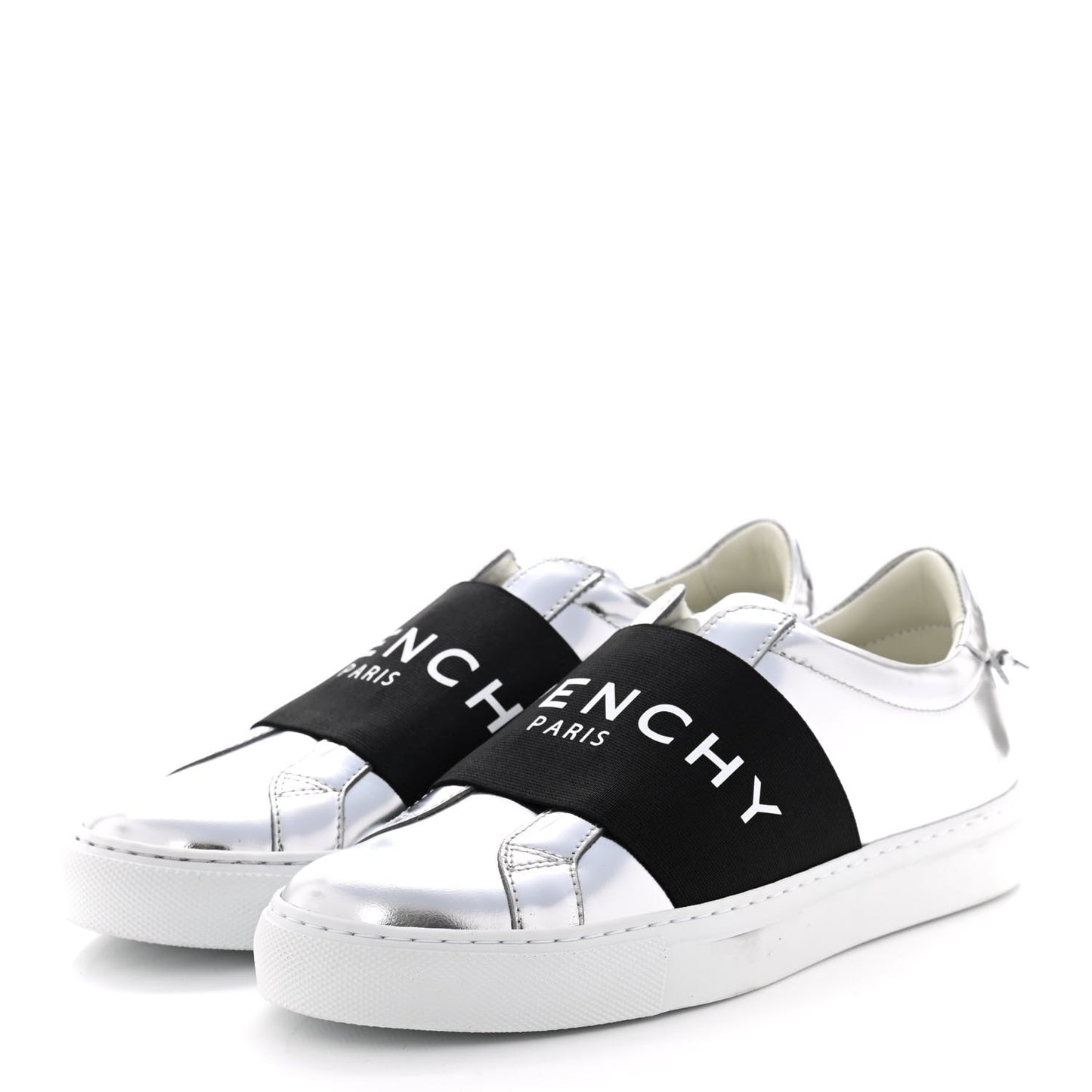 Calfskin Band Logo Womens Urban Street Sneakers 36 Silvery