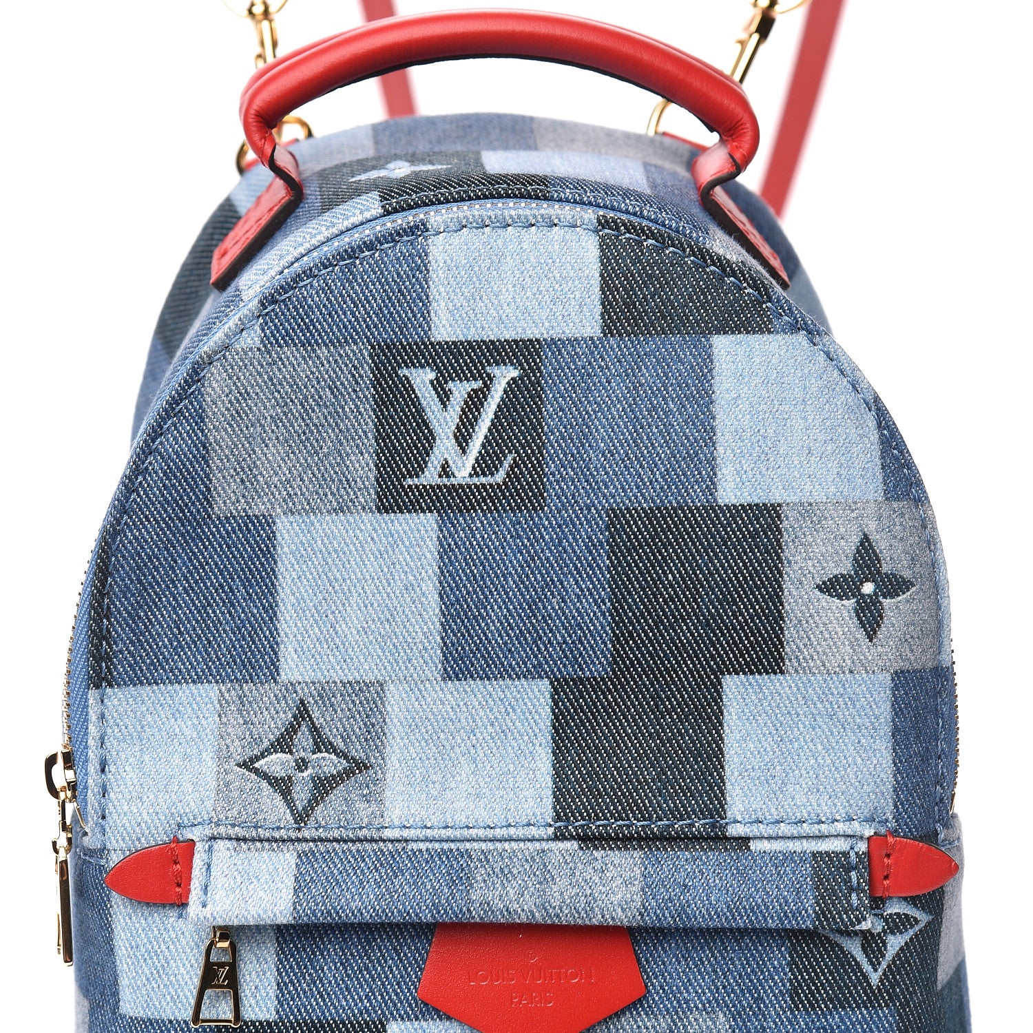 Louis Vuitton Denim Damier Monogram Patchwork Palm Springs Backpack Mini Blue Rouge 7 of 9