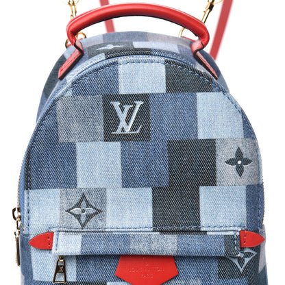 Louis Vuitton Denim Damier Monogram Patchwork Palm Springs Backpack Mini Blue Rouge 7 of 9