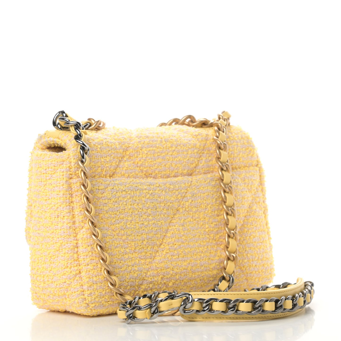 Tweed Quilted Medium Chanel 19 Flap Yellow Pink
