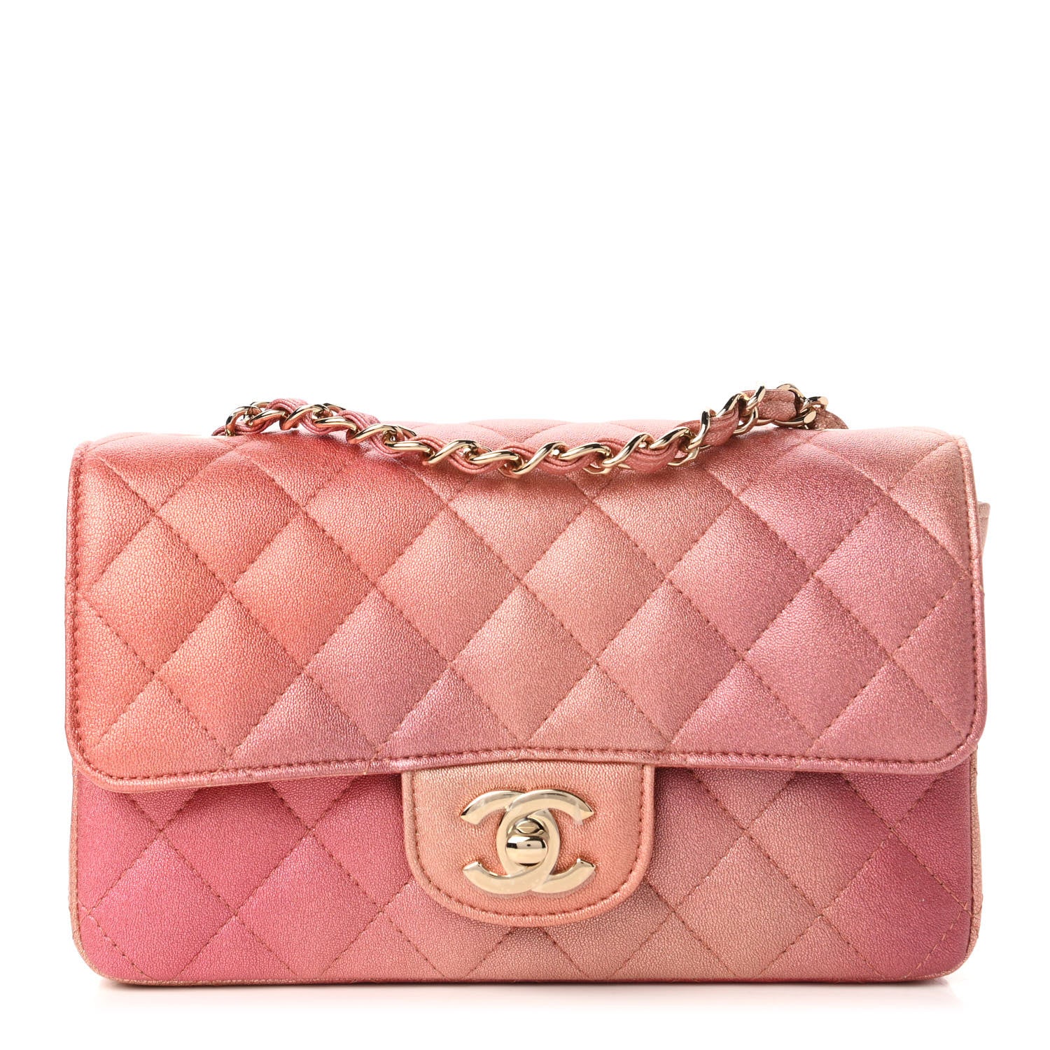 Chanel Metallic Lambskin Quilted Ombre Mini Rectangular Flap Pink 1 of 11