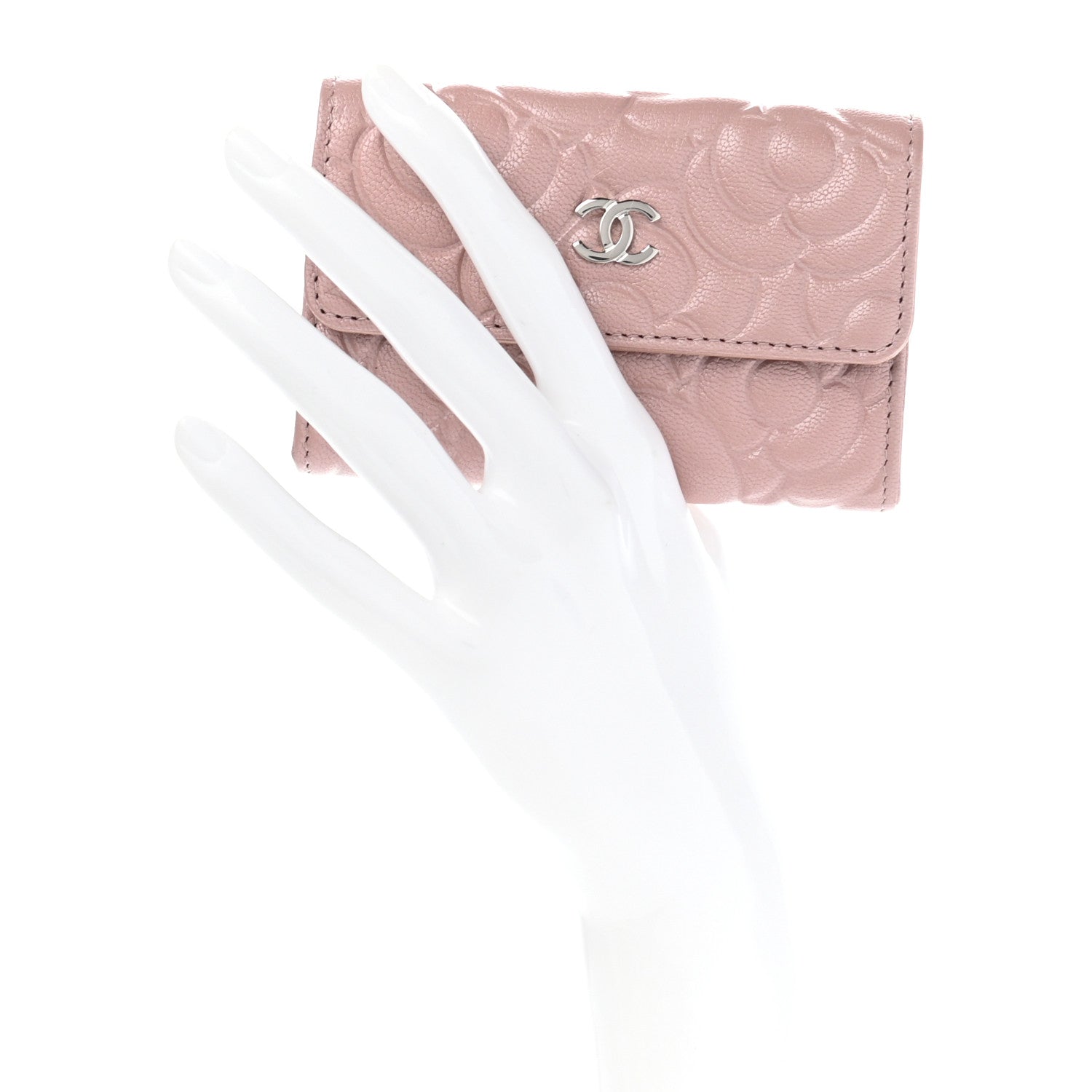 Chanel Goatskin Camellia Embossed Card Holder Wallet Light Pink 2 of 9