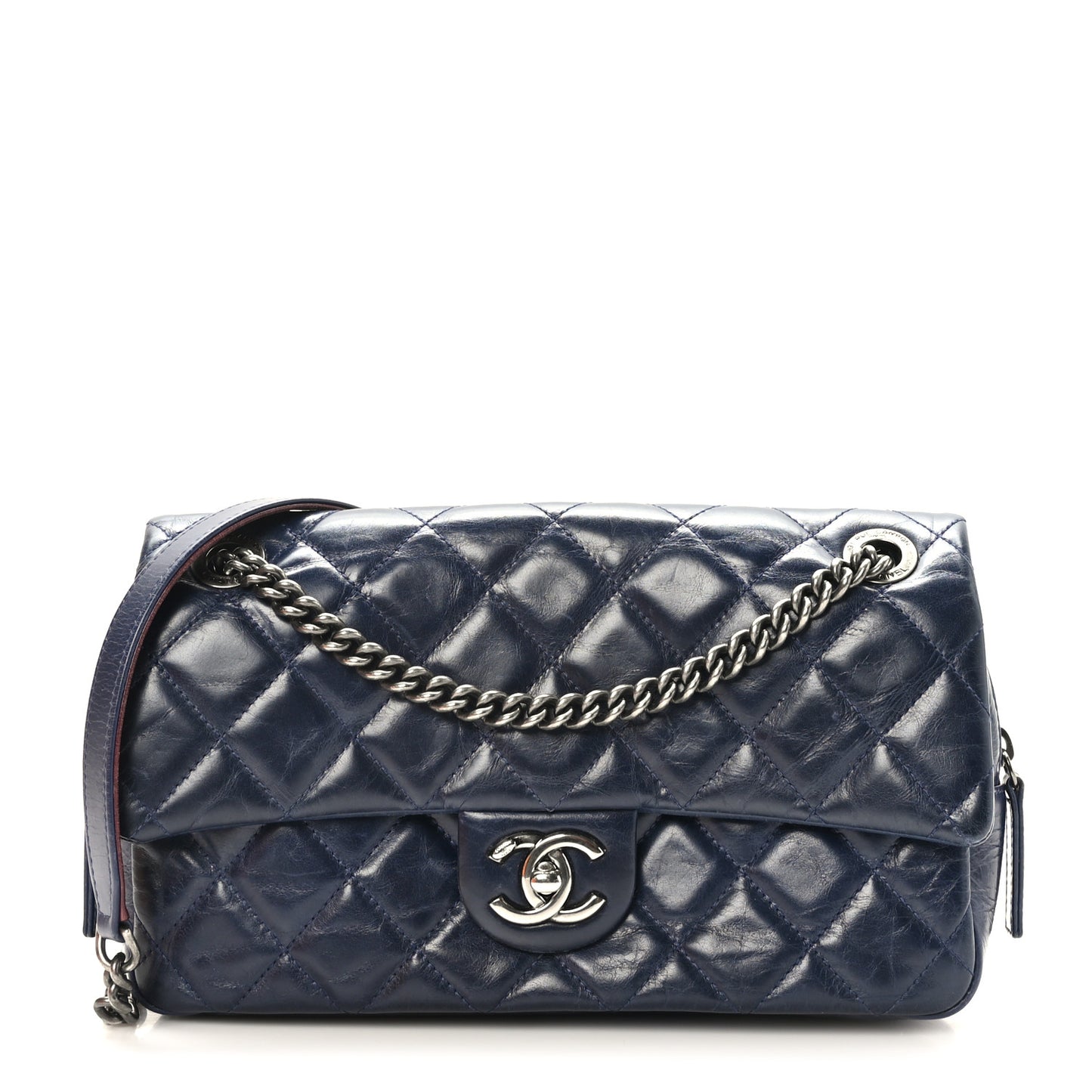 Glazed Calfskin Quilted Medium Duo Color Flap Blue