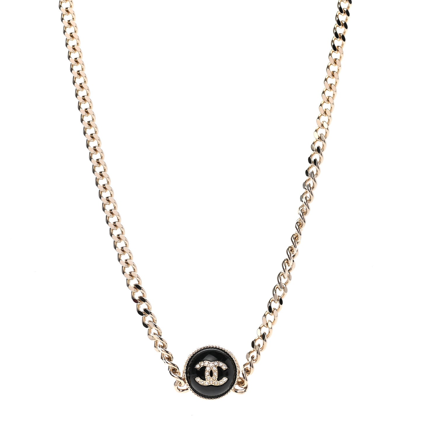 Crystal Resin CC Chain Link Short Necklace Black Gold