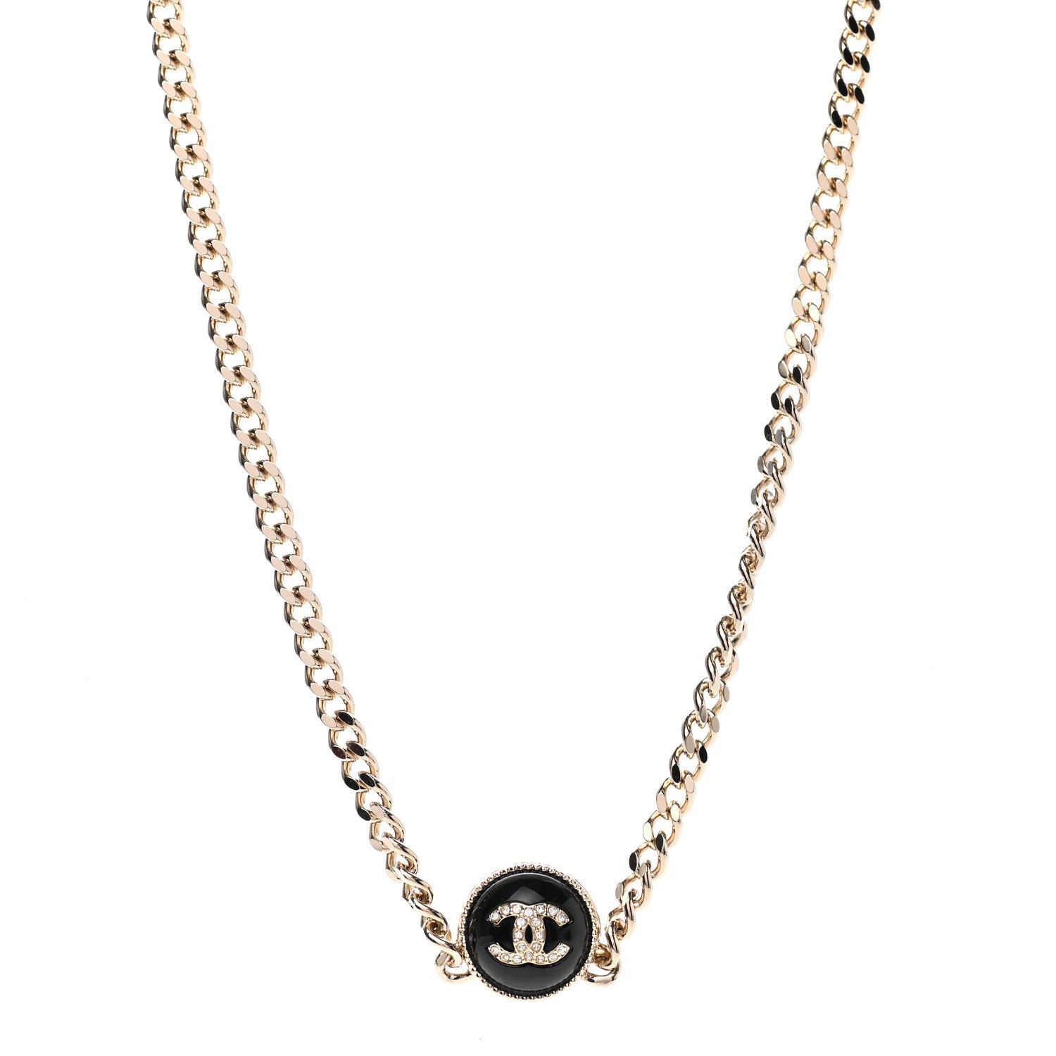 Chanel Crystal Resin CC Chain Link Short Necklace Black Gold 1 of 4