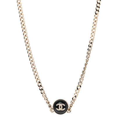 Chanel Crystal Resin CC Chain Link Short Necklace Black Gold 1 of 4