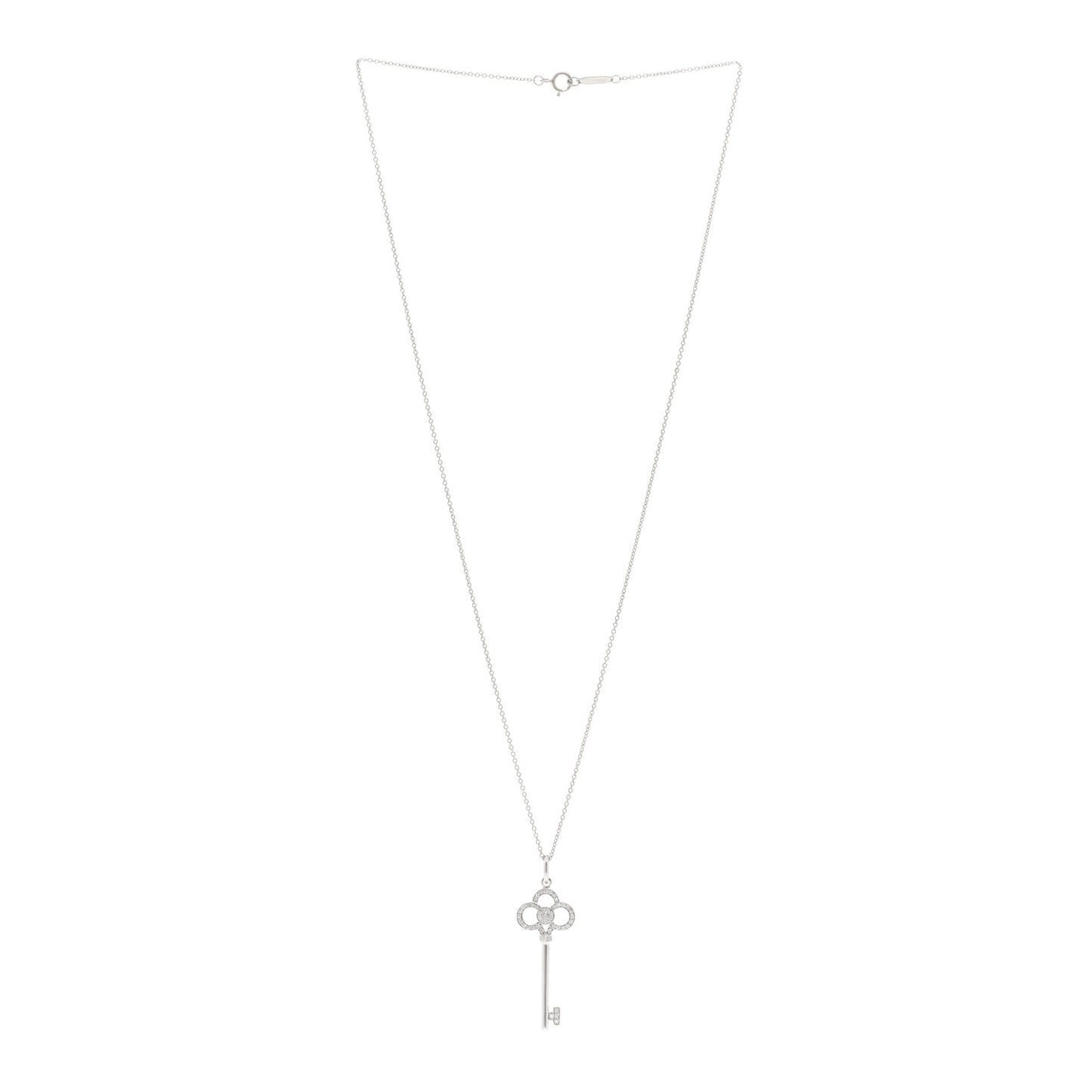 18K White Gold Diamond Mini Crown Key Pendant Necklace