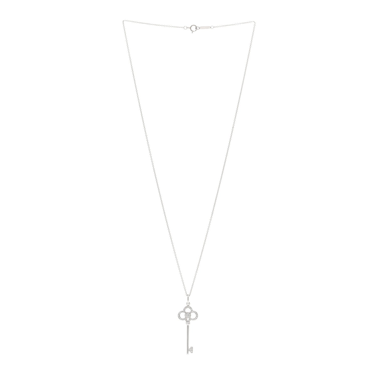 Tiffany 18K White Gold Diamond Mini Crown Key Pendant Necklace 3 of 5