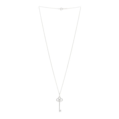 Tiffany 18K White Gold Diamond Mini Crown Key Pendant Necklace 3 of 5