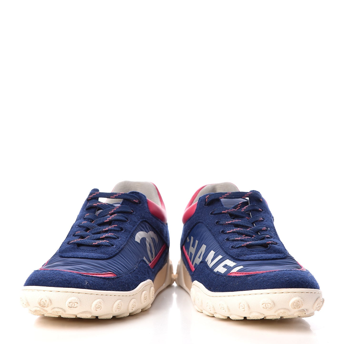 Wool Nylon Lambskin Suede Calfskin Womens Logo Sneakers 39.5 Navy Pink