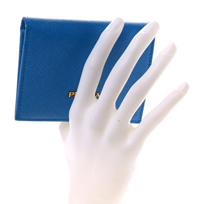 Prada Saffiano Metal Compact Snap Bi-Fold Wallet Blue 2 of 7