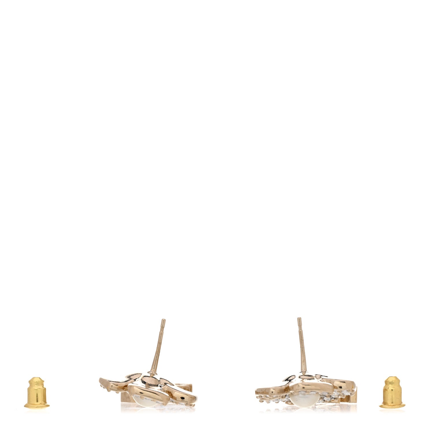 Chanel Pearl Crystal CC Flower Drop Earrings Gold White 3 of 4