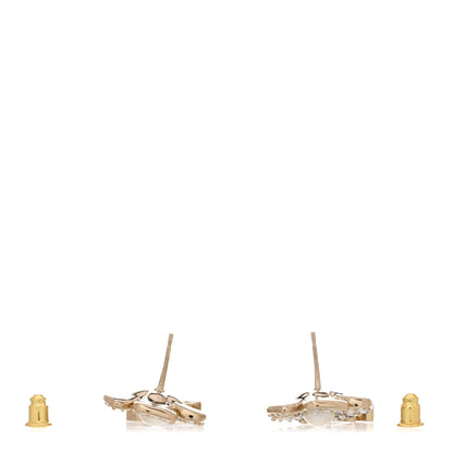 Chanel Pearl Crystal CC Flower Drop Earrings Gold White 3 of 4