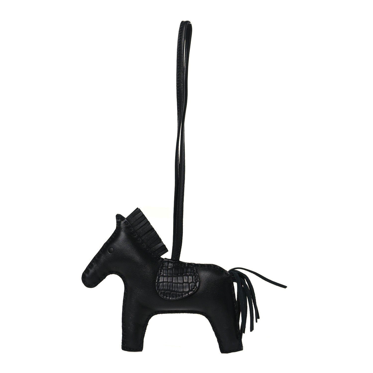 Hermes Milo Lambskin Matte Alligator Touch Grigri Rodeo Horse Bag Charm MM So Black 1 of 3