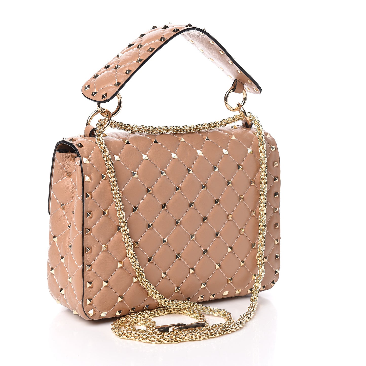 Nappa Large Rockstud Spike Shoulder Bag Camel Rose