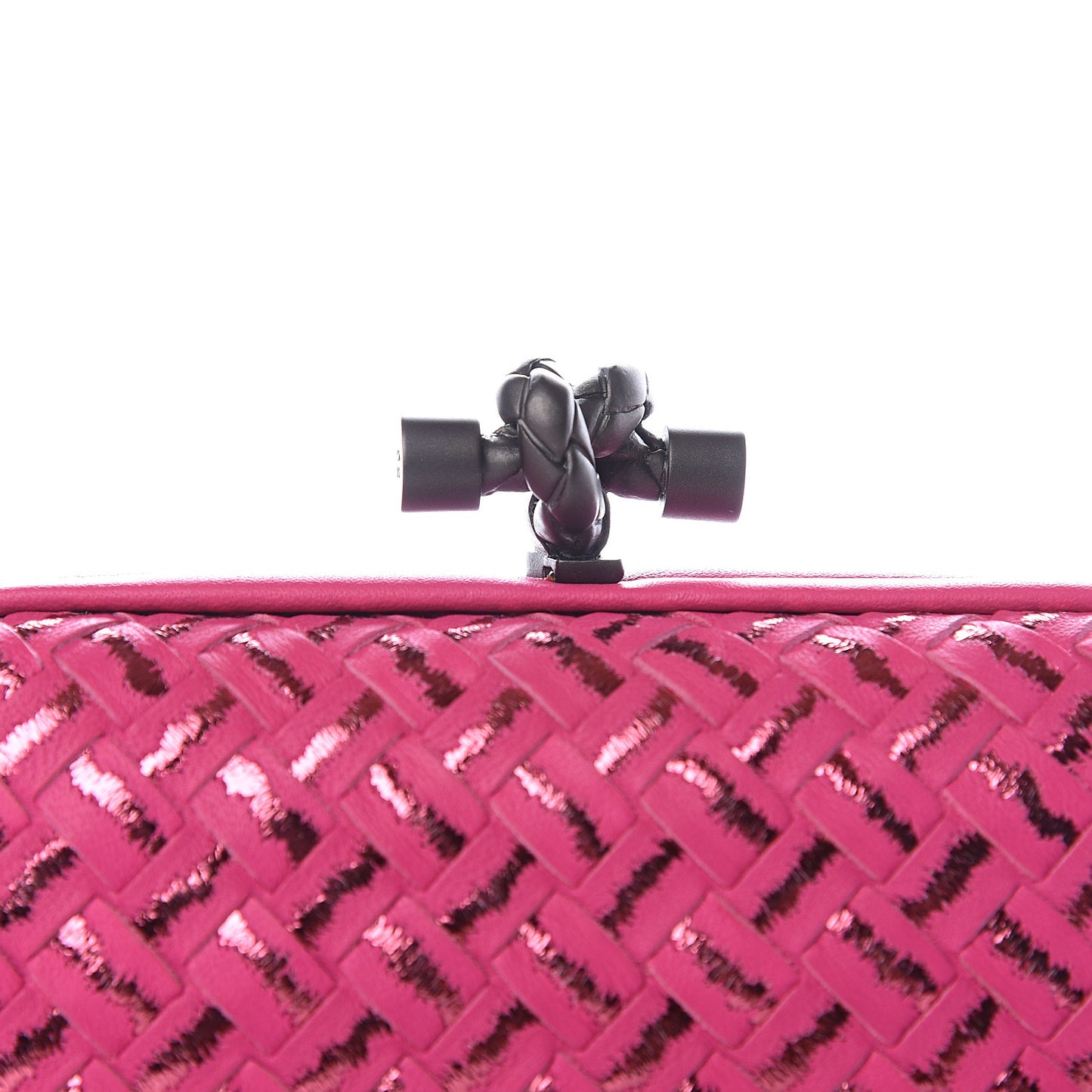 Nappa Intrecciato Metallic Placcato Knot Clutch Rose Shock