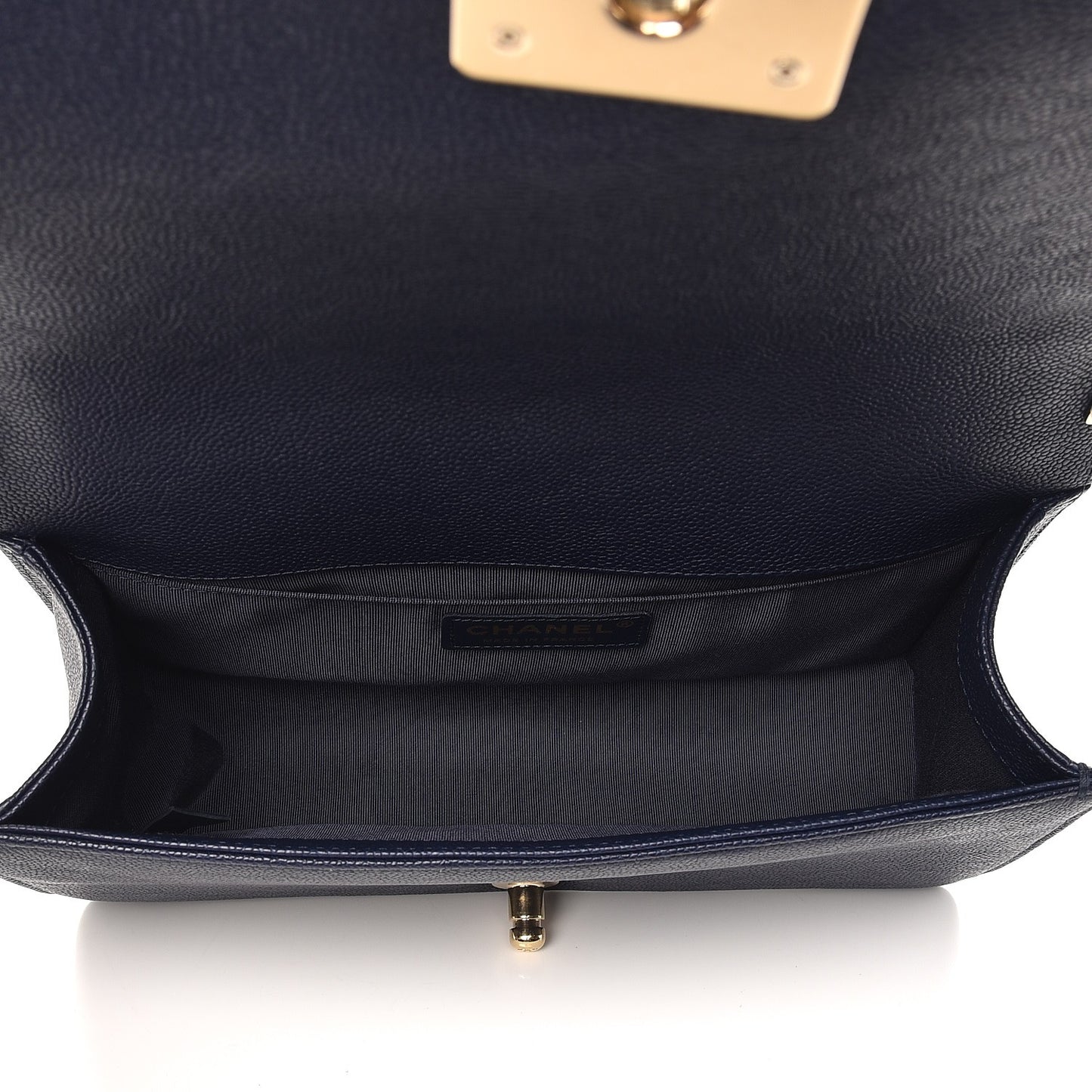 Caviar Chevron Quilted Medium Boy Flap Navy