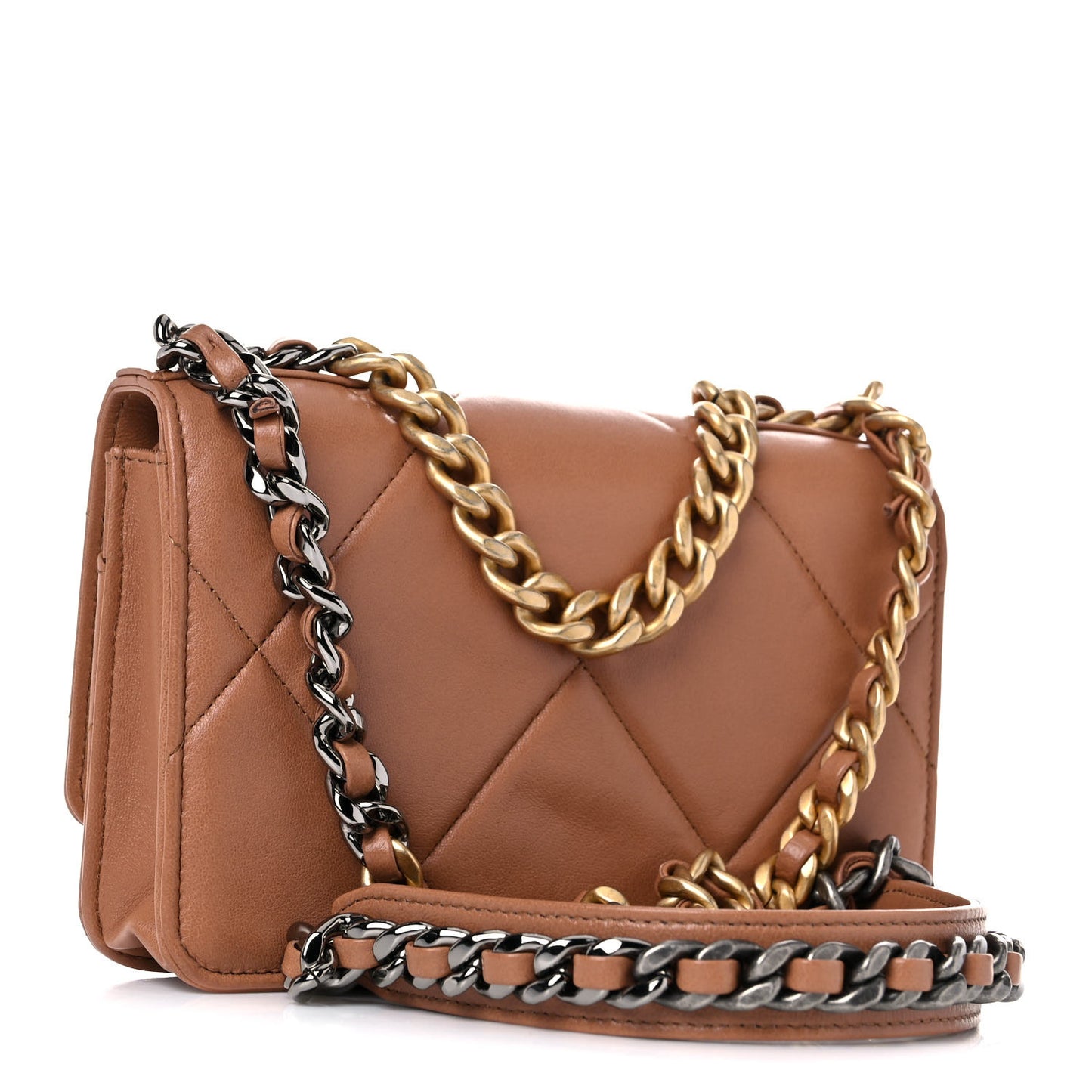 Lambskin Quilted Chanel 19 Wallet On Chain WOC Brown