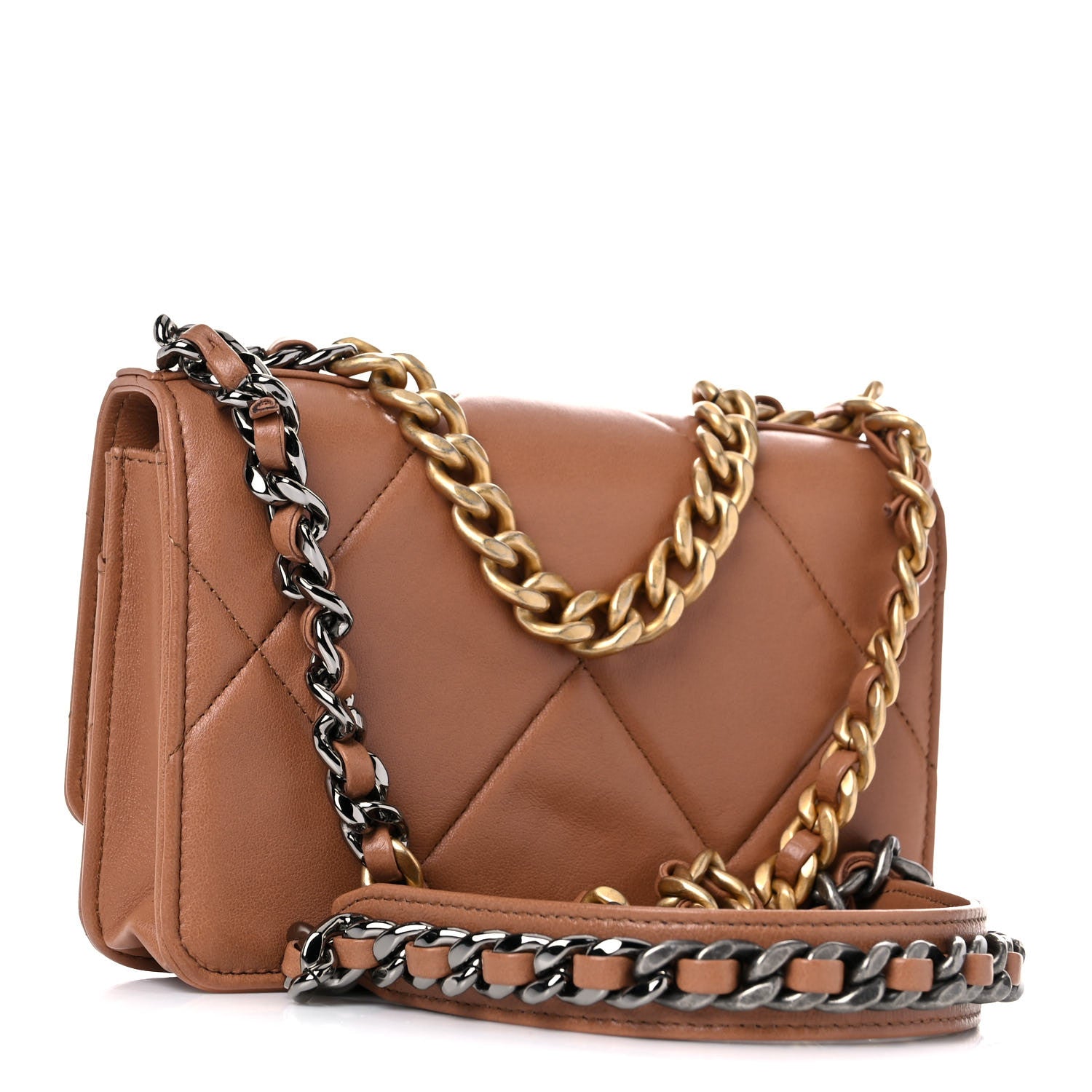 Chanel Lambskin Quilted Chanel 19 Wallet On Chain WOC Brown 3 of 12