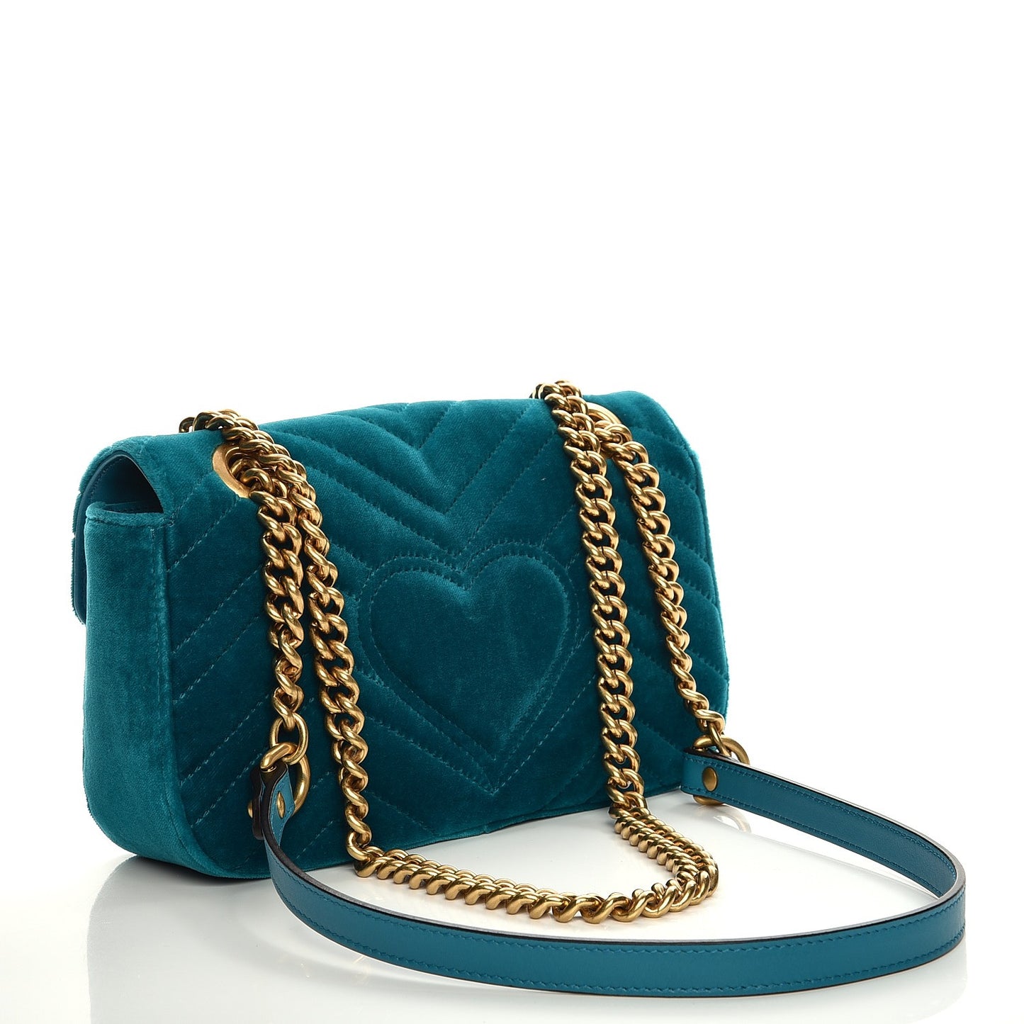 Velvet Matelasse Mini GG Marmont Shoulder Bag Pavone Cyan